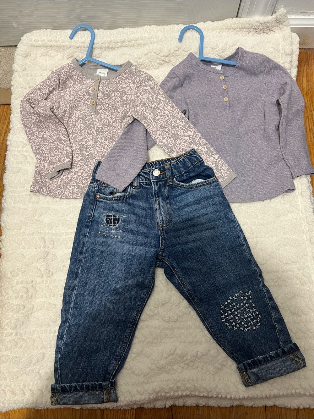 Kids H & M Long-Sleeve Henley Top in Light Purple - 2-Pack and Zara Jeans